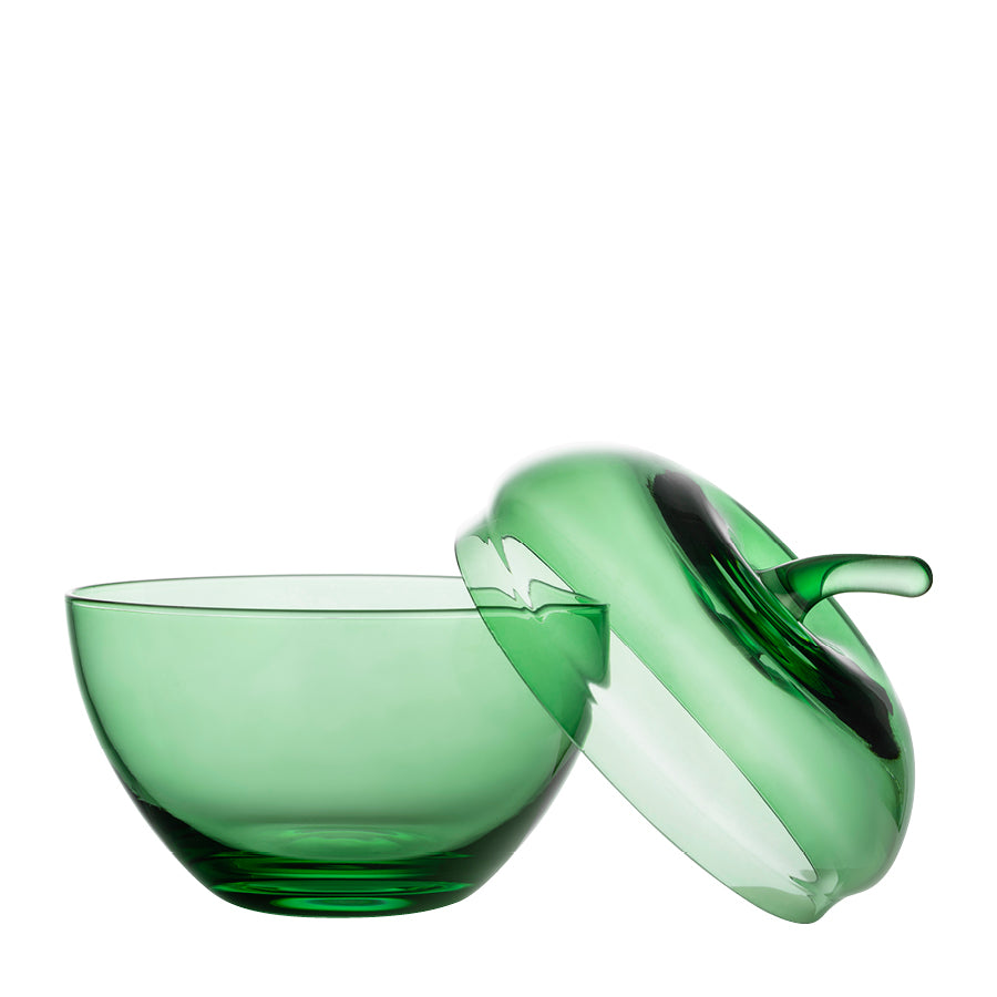 Glass Apple with lid, green
