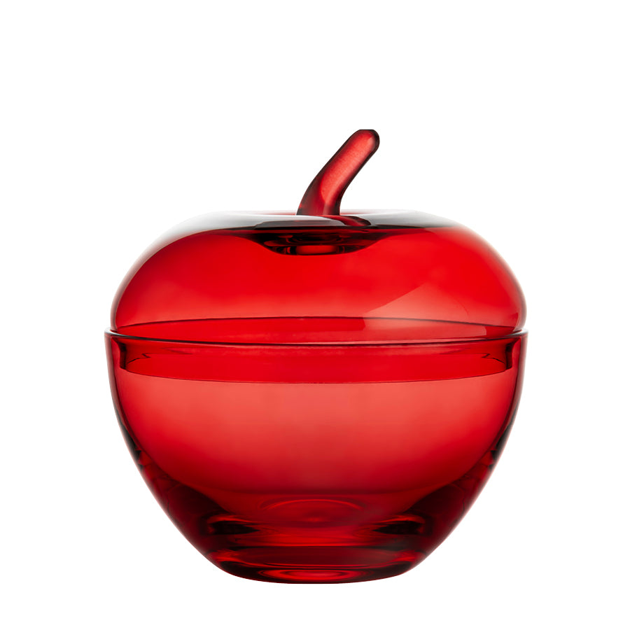 Glass Apple with lid, red