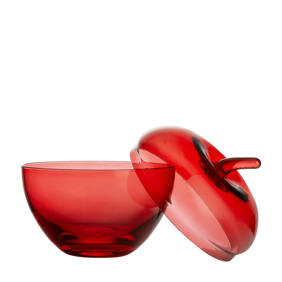 Glass Apple with lid, red