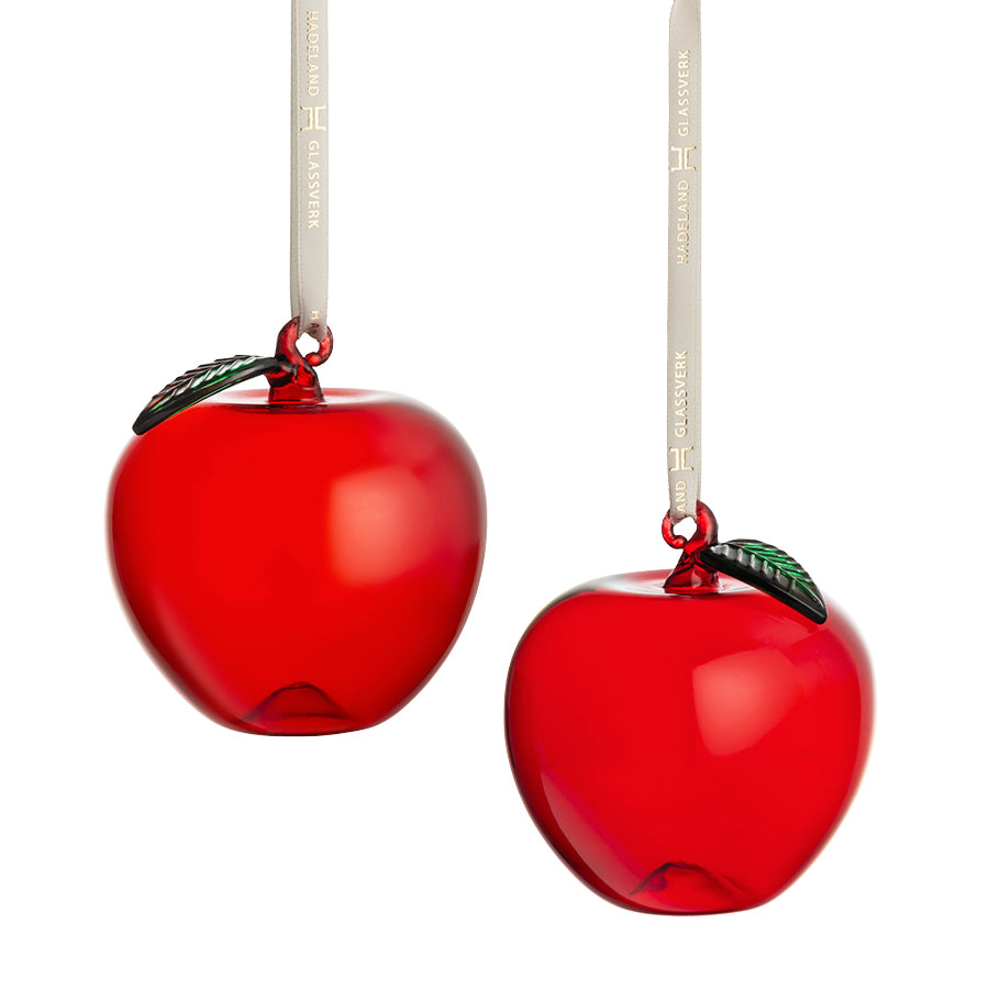 Red Glass Apple Ornaments, 2 pcs