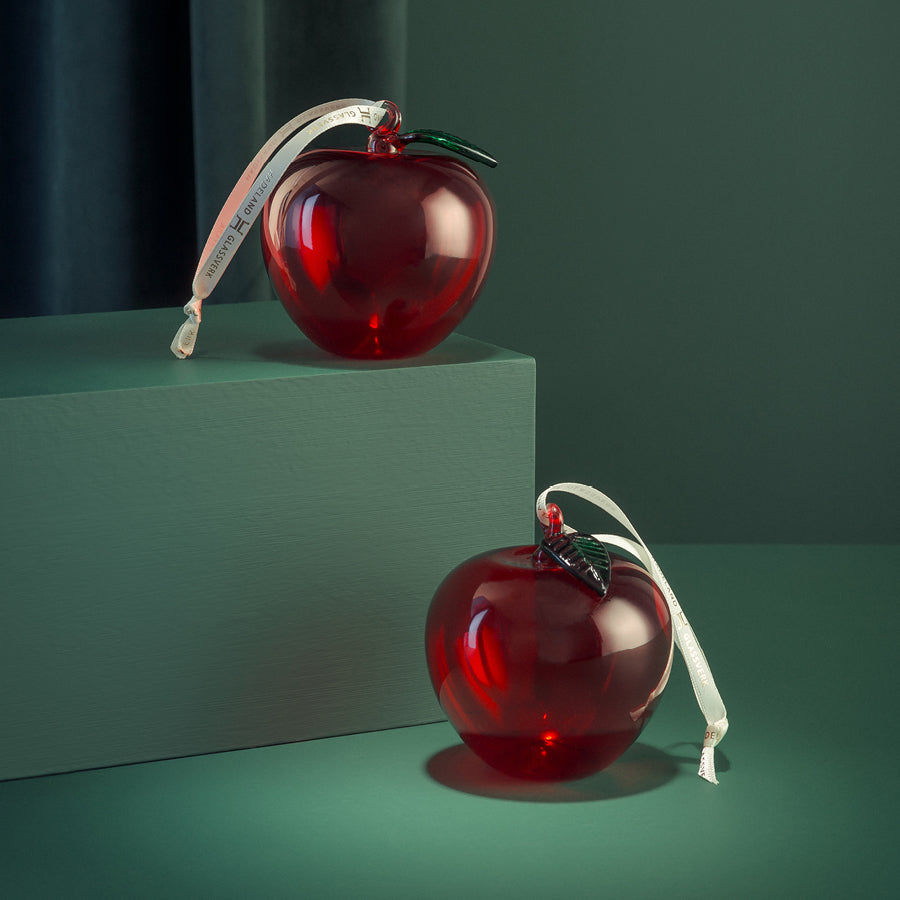 Red Glass Apple Ornaments, 2 pcs
