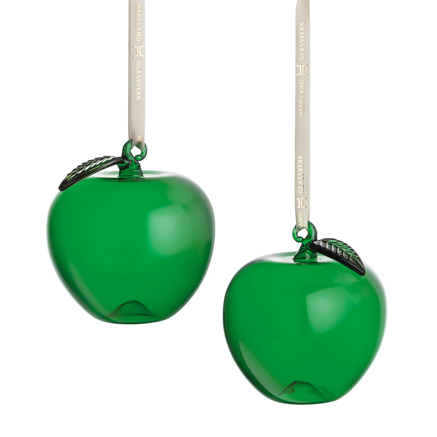 Green Glass Apple Ornaments, 2 pcs