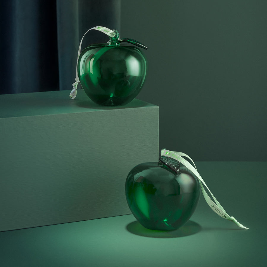 Green Glass Apple Ornaments, 2 pcs