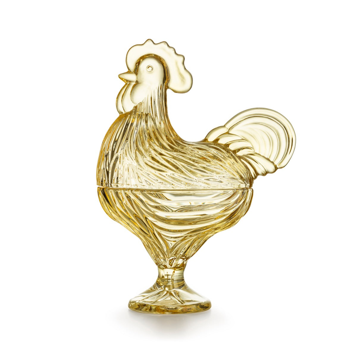 GLASS ROOSTER WITH LID YELLOW 28 CM