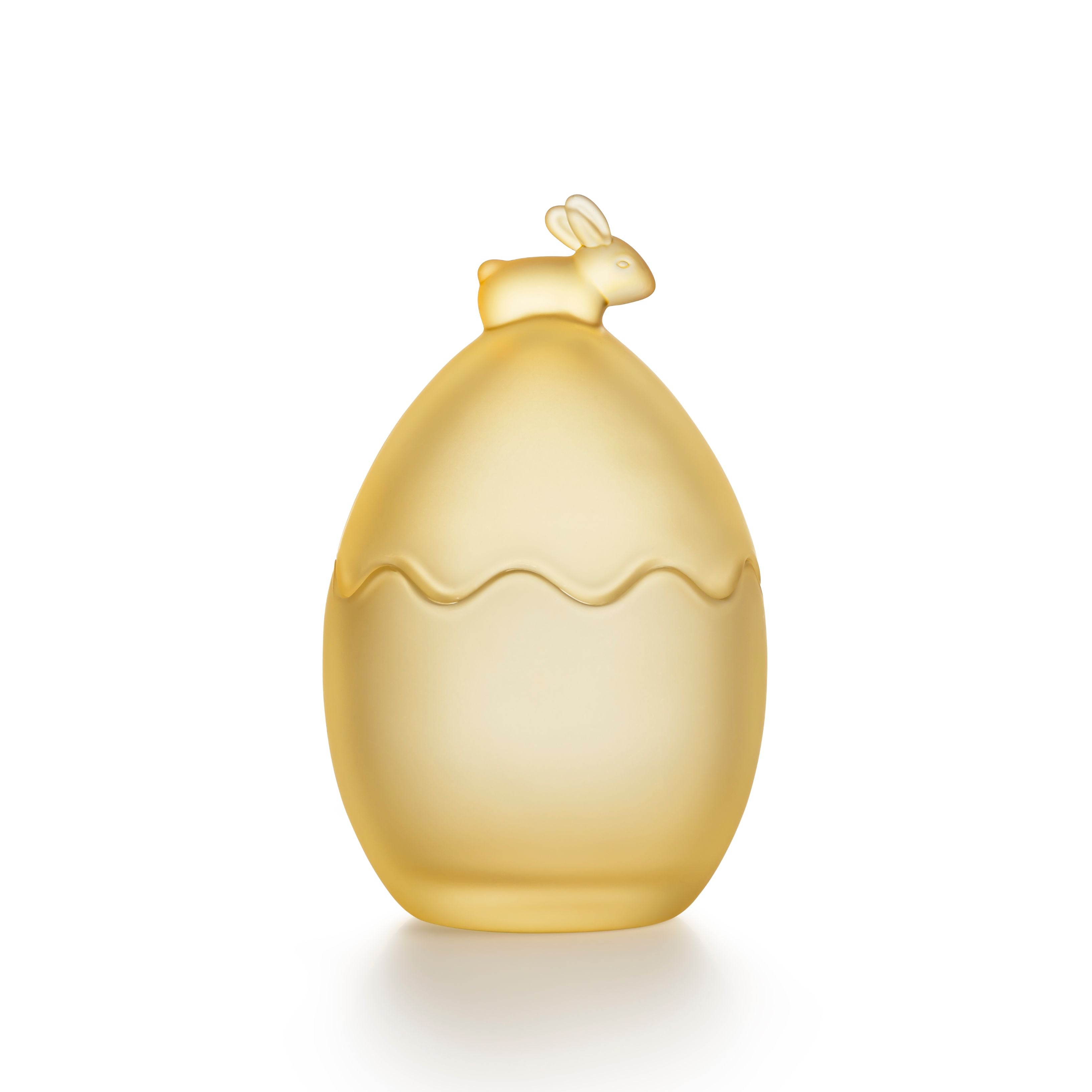 GLASS EGG WITH BUNNY LID FROSTED YELLOW