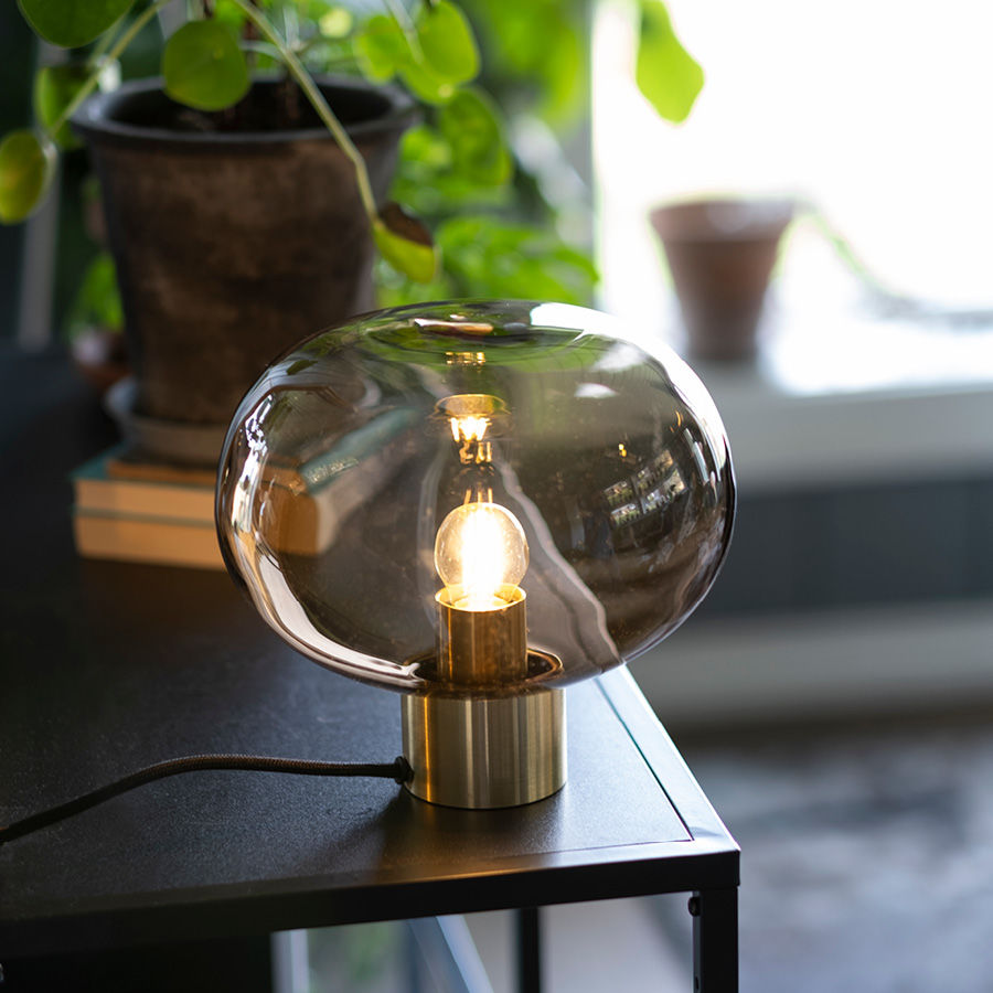 BORDLAMPE 4169 SMALL RØKGRÅ M. MESSING SOKKEL