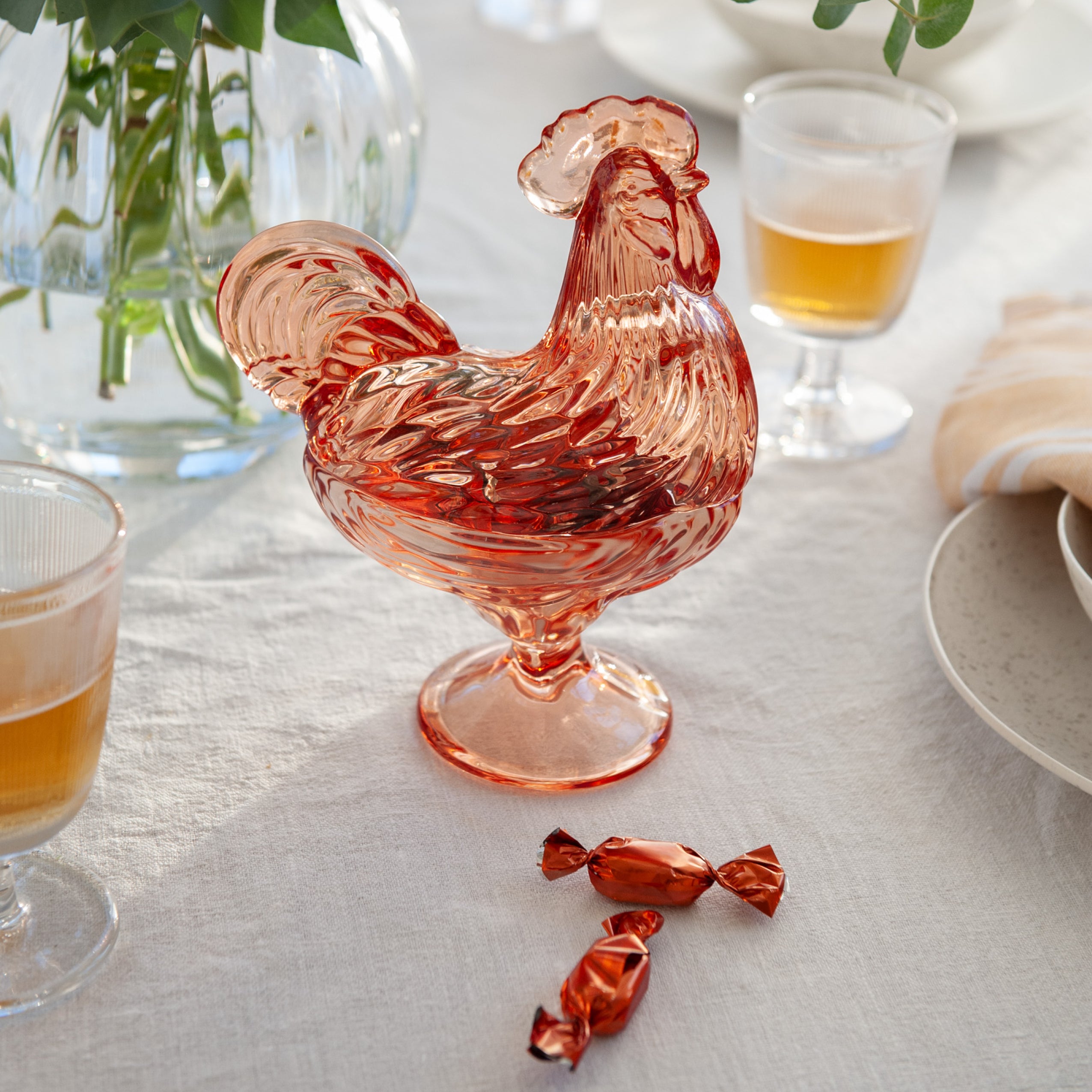 GLASS ROOSTER 22 CM ORANGE