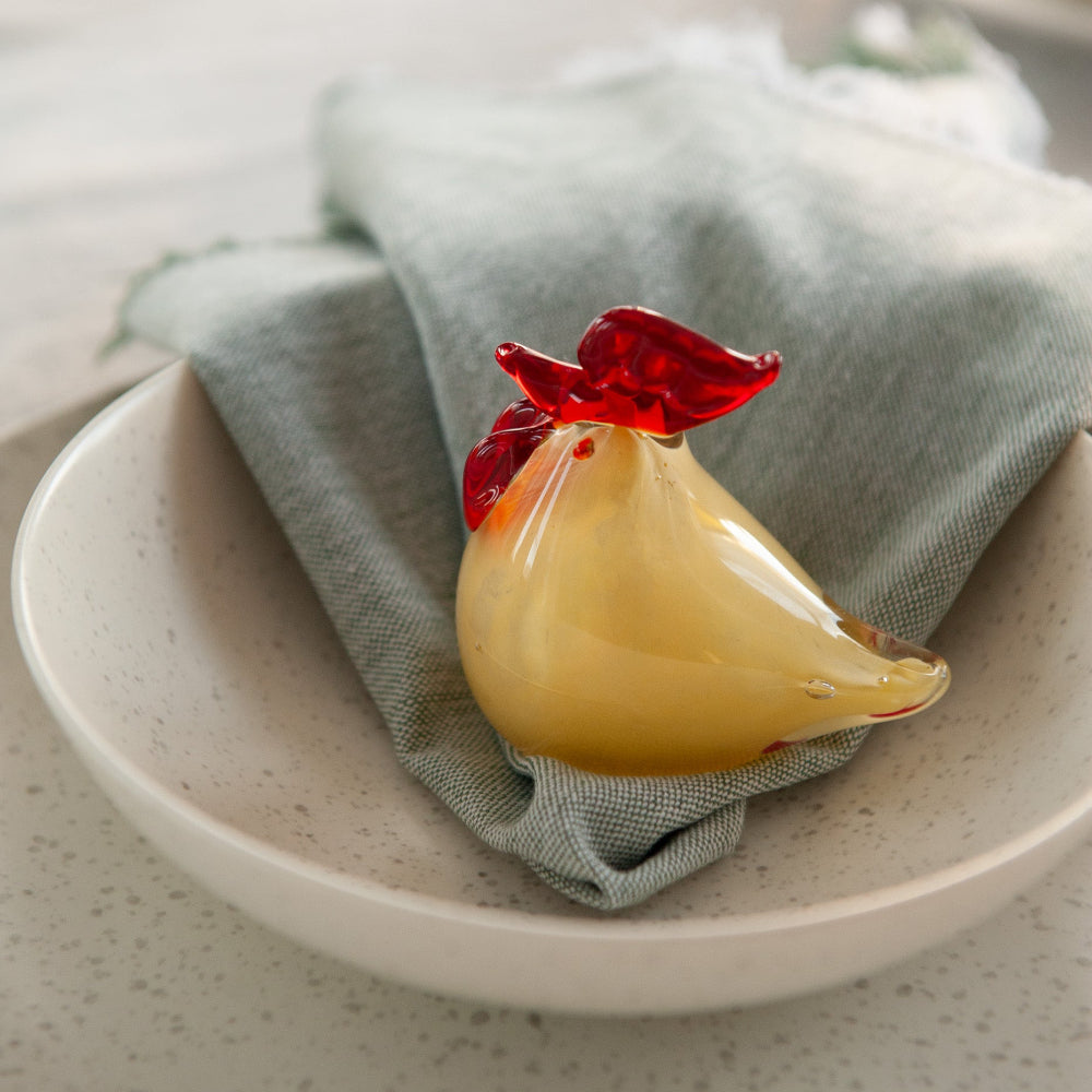 Glass hen, yellow 8cm