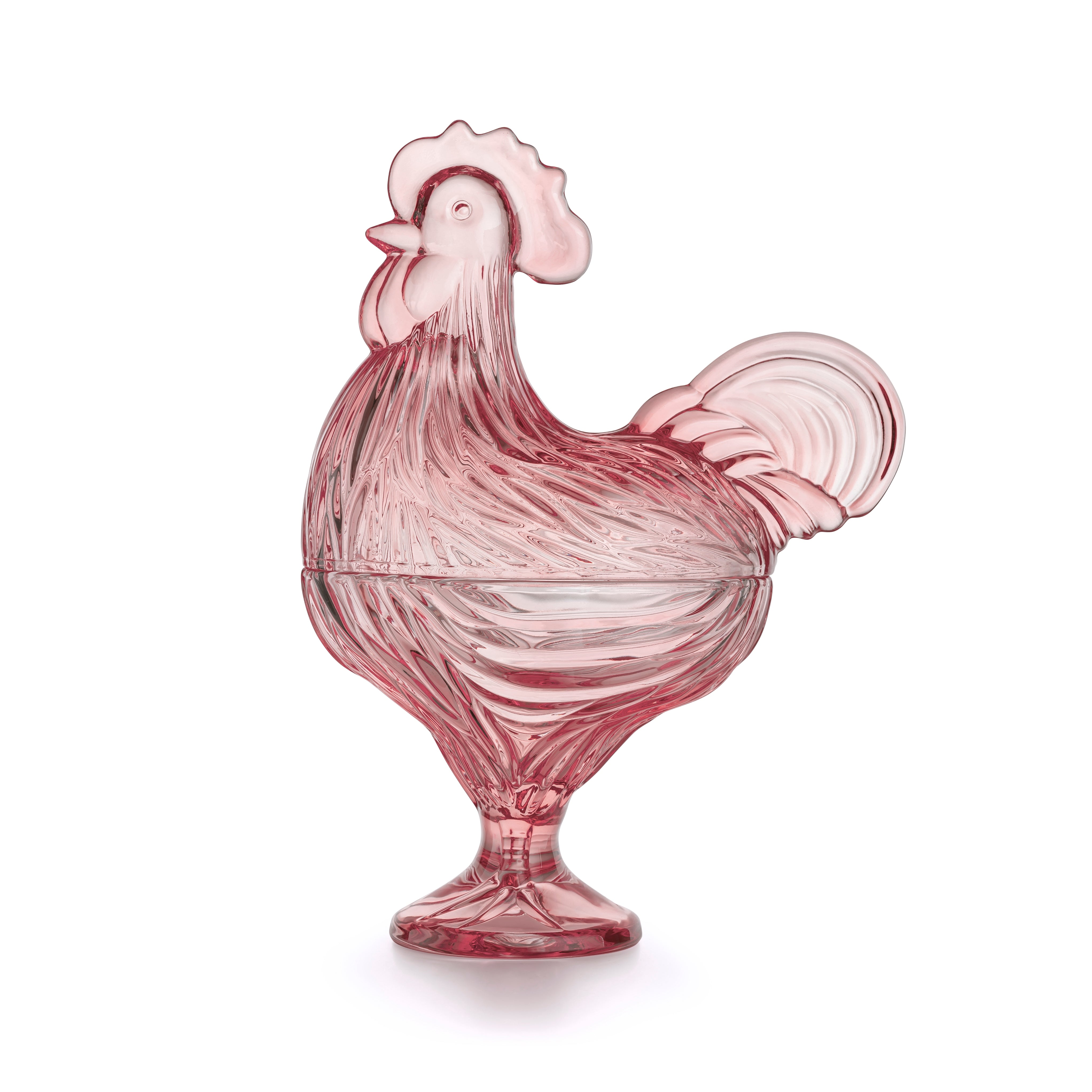 GLASS ROOSTER WITH LID 28CM, PINK