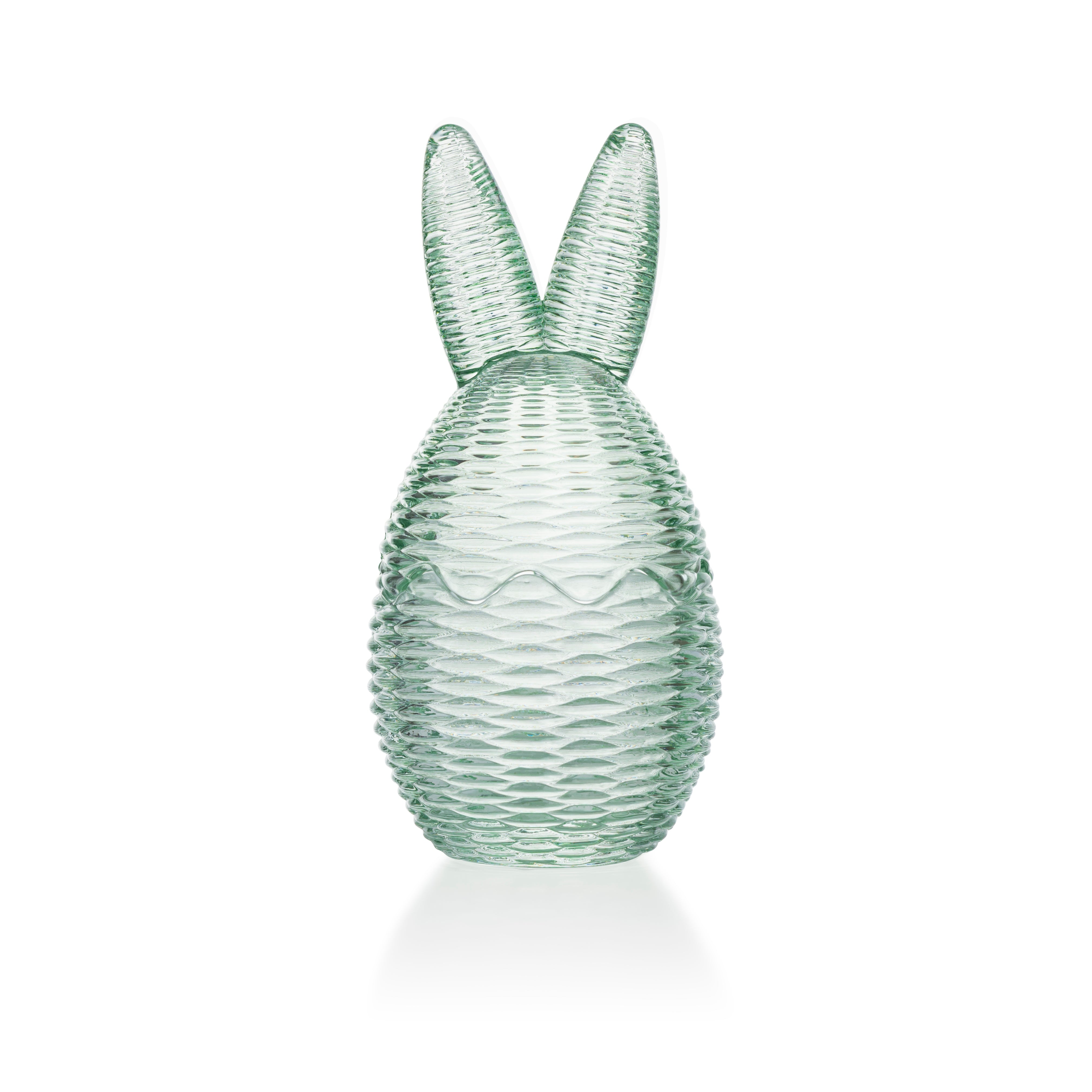 GLASS EGG WITH BUNNY EARS 17 CM GREEN