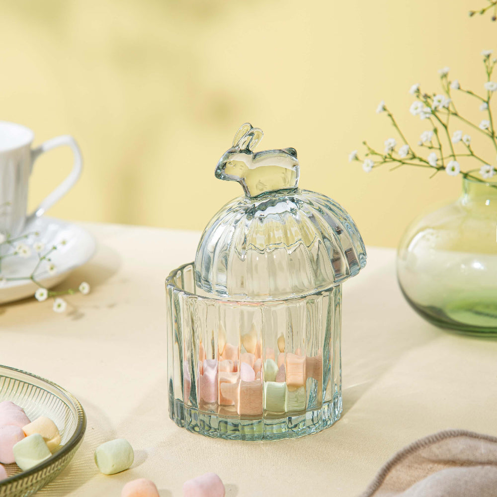 GLASSKÅL MED LOKK HARE KLAR GRØNN 15CM