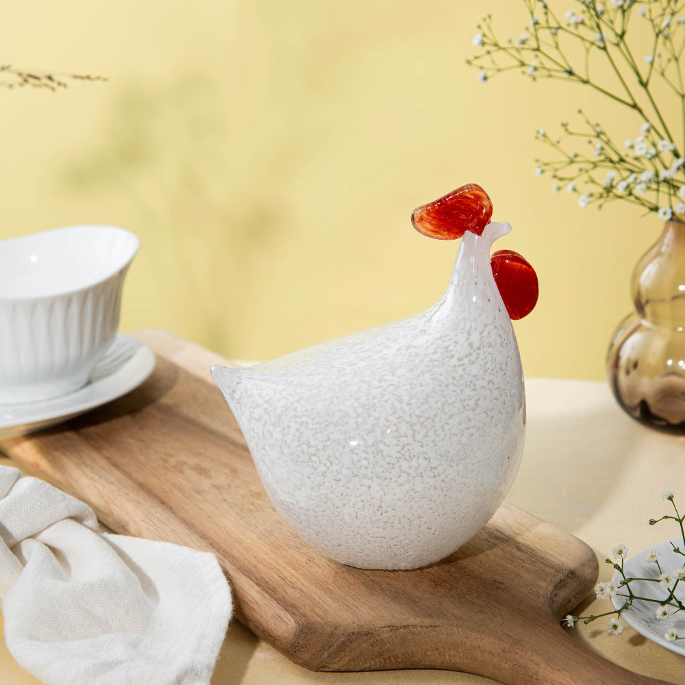 GLASS HEN 18 CM WHITE 