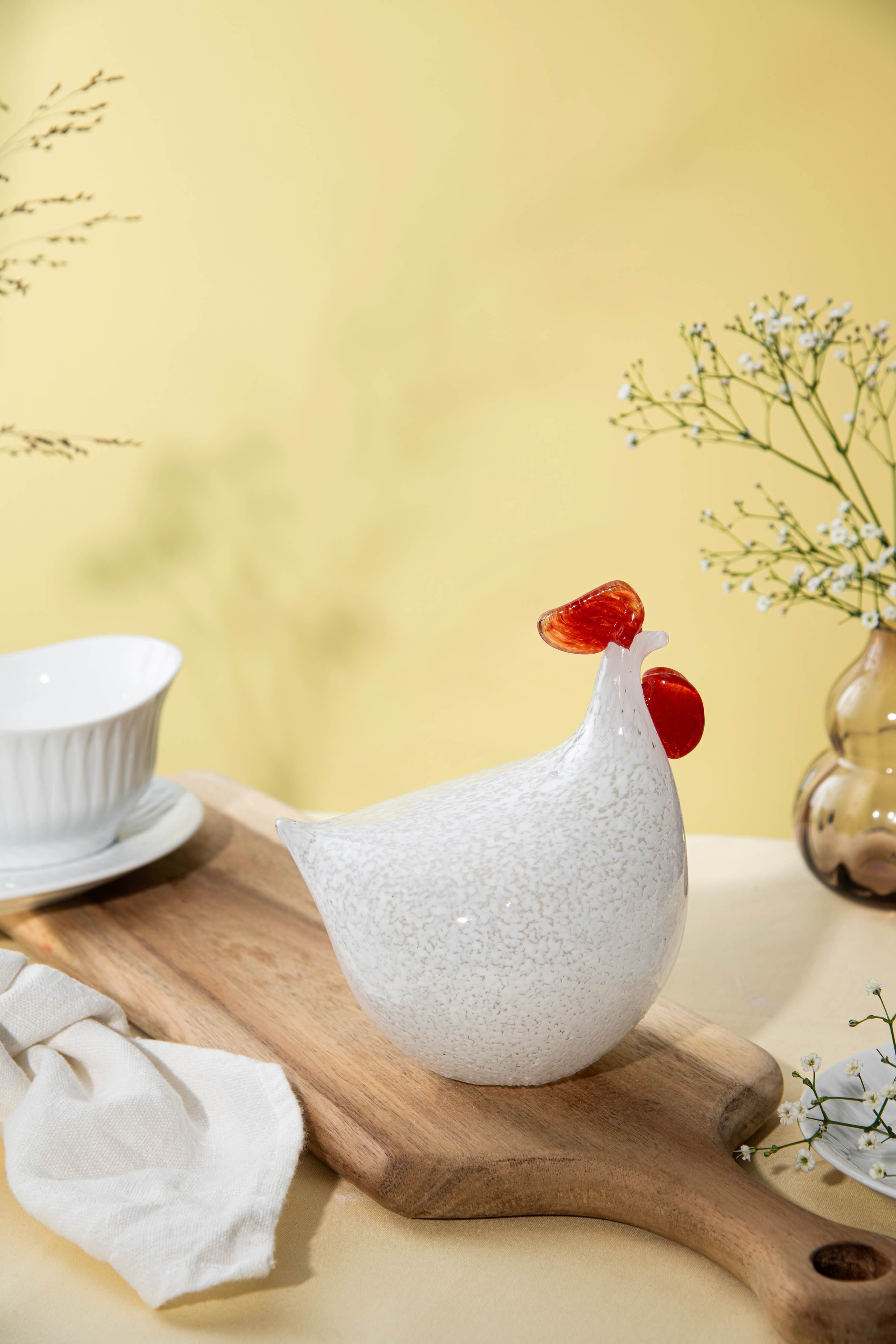 GLASS HEN 18 CM WHITE 