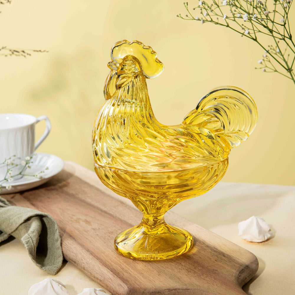 GLASSHANE MED LOKK GUL 22 CM