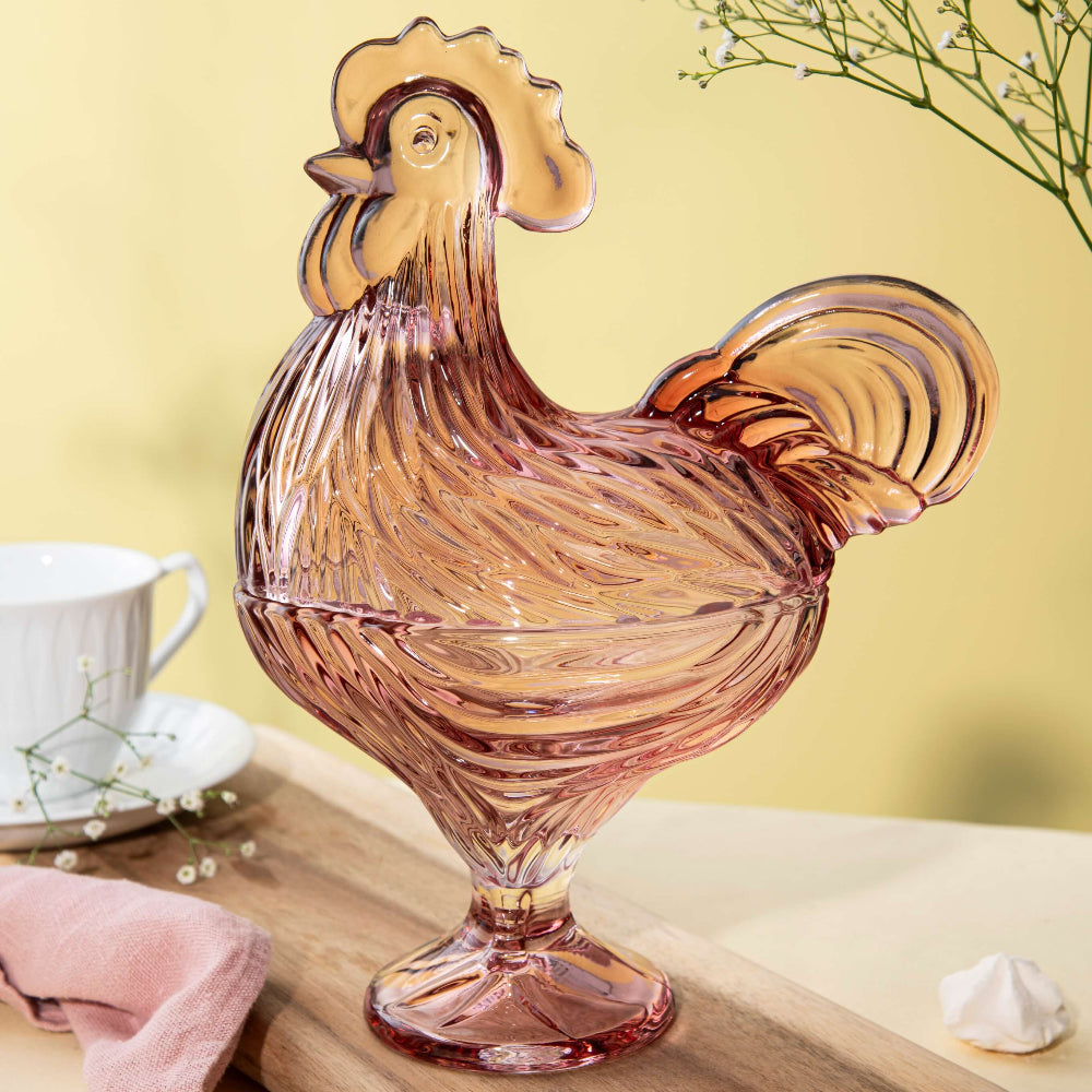 GLASSHANE MED LOKK ROSA 28 CM