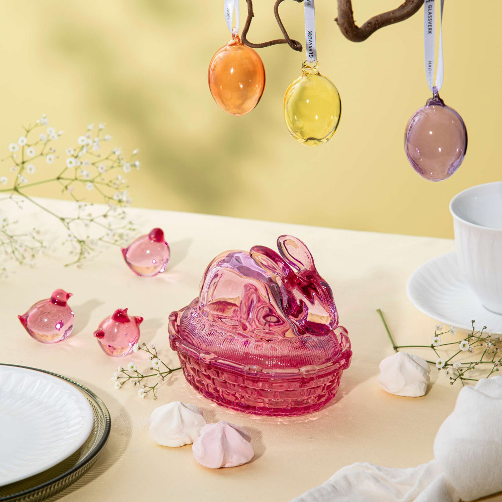 GLASSKANIN MED LOKK ROSA KLAR 11 CM