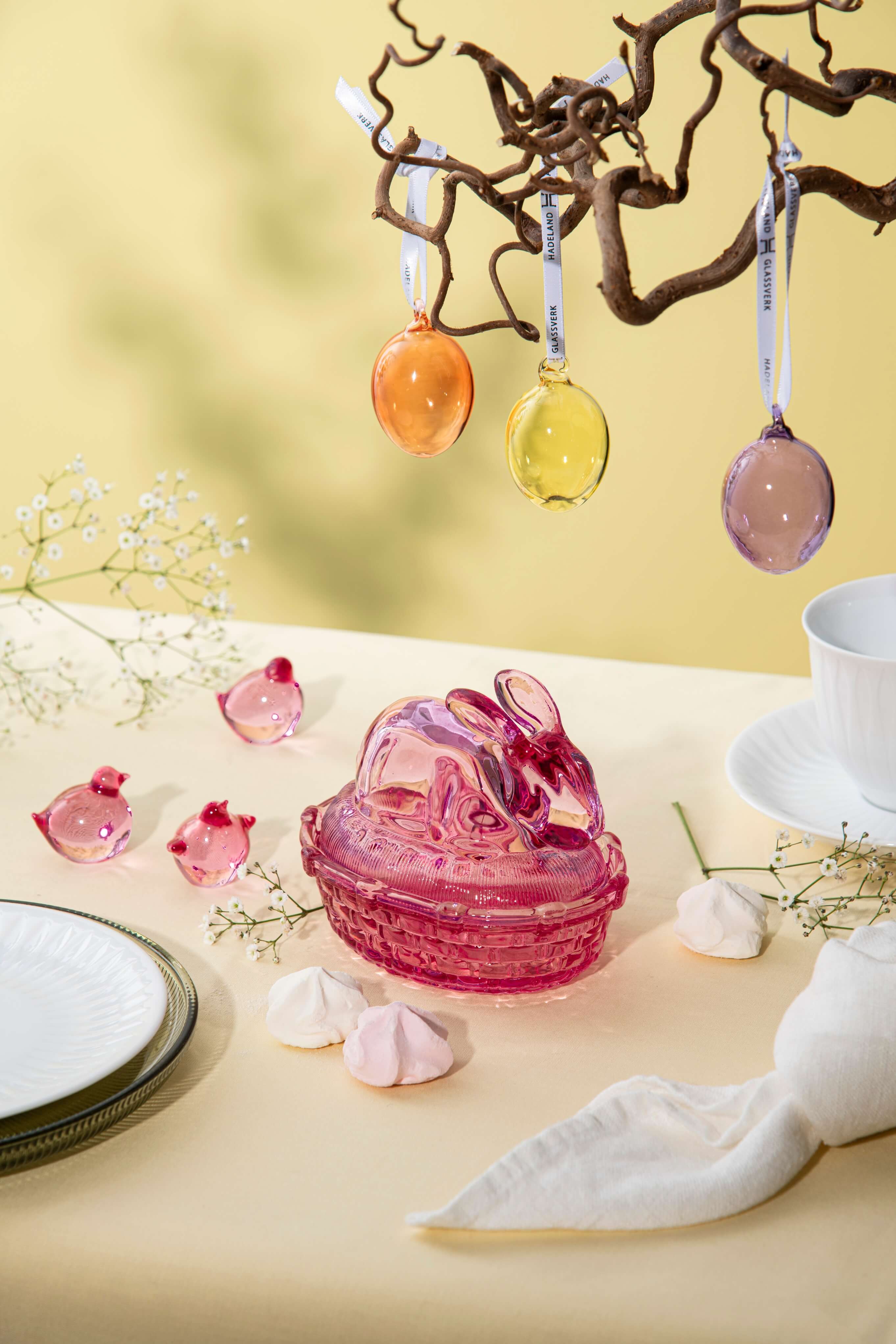 GLASS BOWL WITH BUNNY LID 11 CM PINK